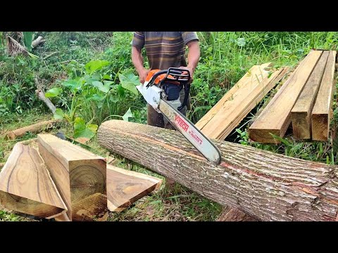 The skills of the chainsaw operator to make blocks of frame material measuring 7×14×225cm