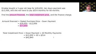 MATH 1332 7.5.2 – Calculating Amount Financed, Total Installment Price, and Finance Charge [ERROR]