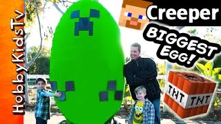 Worlds BIGGEST Minecraft CREEPER Surprise Egg! Toys + Play-Doh Giant TNT Explosion HobbyKidsTV