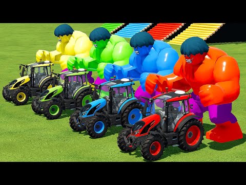 TRANSPORTING HULK WITH VALTRA COLORED TRACTORS & PARKOUR - Farming Simulator 22