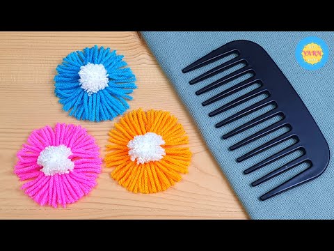 Super Easy WOOLEN FLOWER MAKING with Hair Comb - Hand Embroidery Design - NO CROCHET FLOWER