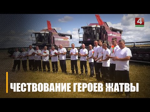 В Добрушском районе чествовали сразу 3 экипажа, которые первыми в области намолотили по 1000 тонн зерна видео
