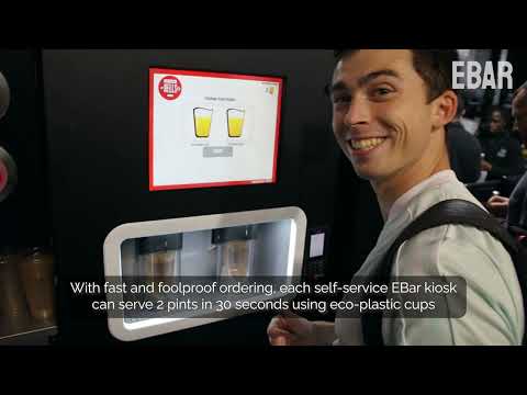 EBar in action. The world’s fastest automated beer dispenser pours perfect pints in a busy match day