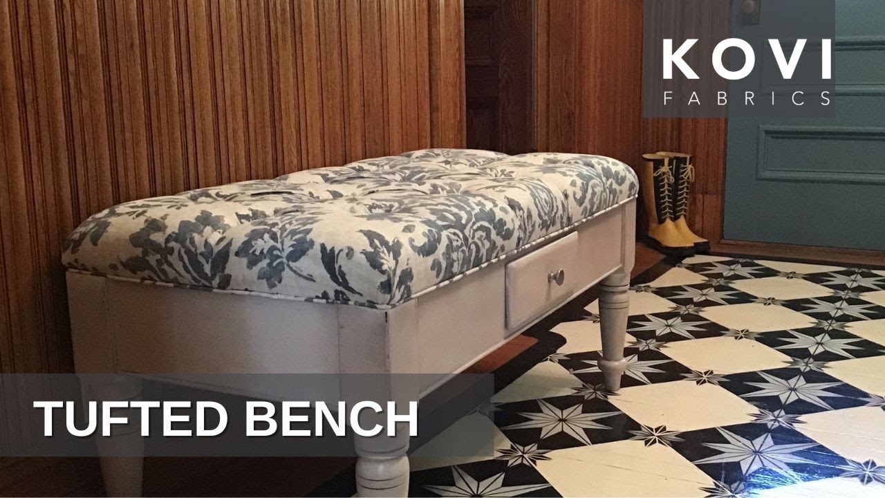 Tufted Bench DIY old coffee table conversion with cushion top.