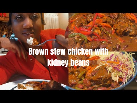 Jamaican Brown Stew Chicken with Red Kidney Beans (Classic Rice & Peas Style)
