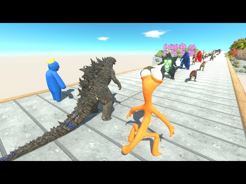 GODZILLA 2021 + RAINBOW FRIENDS BLUE AND ORANGE DEATH RUN - Animal Revolt Battle Simulator