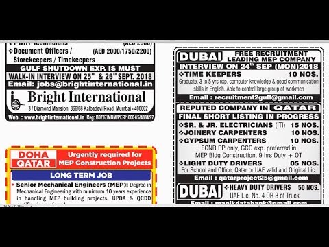 Assignment Abroad times Epaper Today | 22nd September 2018 |  Dubai Job Vacancy.
