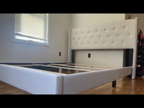 Garvee King Size Bed Frame,Soft Linen Upholstered Platform Bed with 51.6" Tall Wingback Headboard/Raised Footboard,Sturdy Wood Legs/Slats,Noise-Free,No Box Spring Needed,Modern Minimalist Style,Cream video review thumbnail