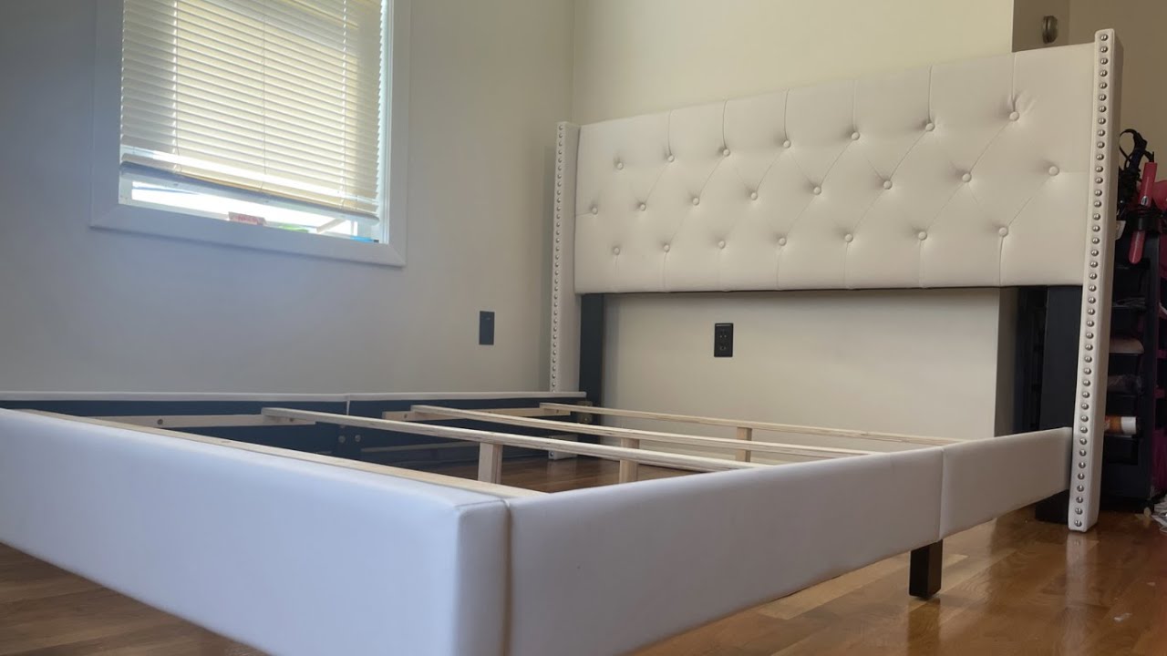 DG Casa Bardy Diamond Tufted Upholstered Wingback Headboard w/ Nailhead Trim Panel Bed Frame Assemby