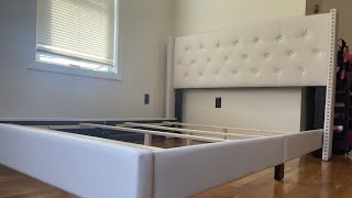 DG Casa Bardy Diamond Tufted Upholstered Wingback Headboard w/ Nailhead Trim Panel Bed Frame Assemby