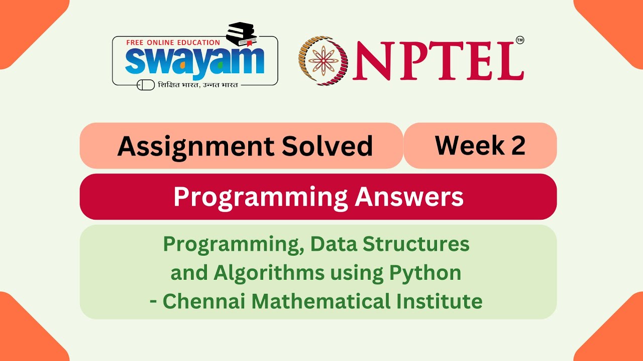 Programming, Data Structures And Algorithms Using Python Week 2 || NPTEL 2026 #nptel #myswayam
