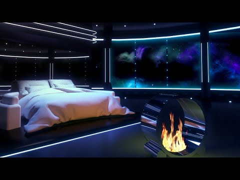 Sleep in the Captain's Quarters! 🚀  Spaceship Bedroom Sounds with Crackling Fireplace