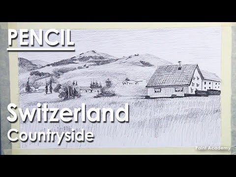 Mountains and Pine Tress Watercolor Pencil Landscape Drawing | steps to follow