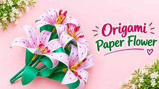 DIY Origami Flower with Leaf | Step by Step Paper Flower making | School project idea | DIY Craft