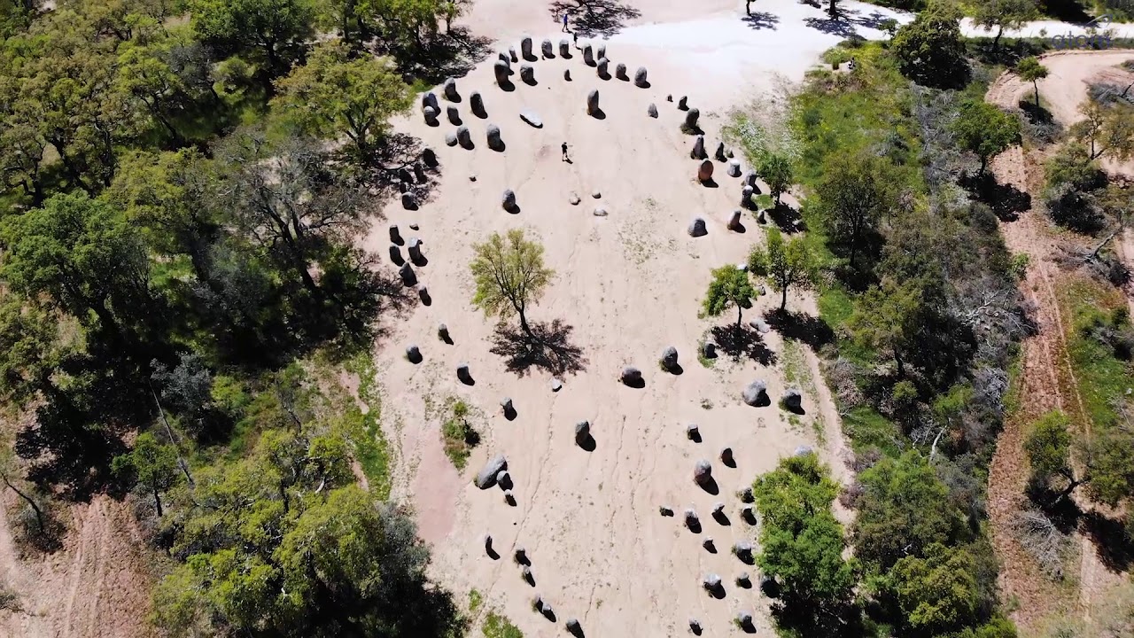 Discover bird's-eye vistas of Almendres Cromlech.