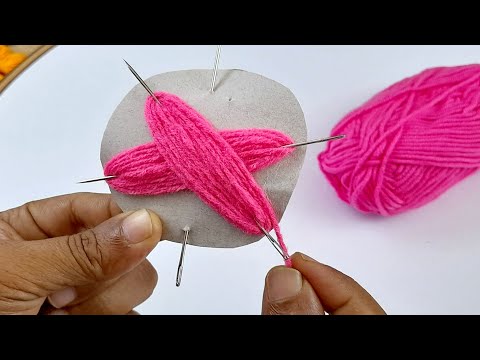 Hand embroidery amazing flower - Superb woolen flower making trick using paper