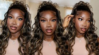 BOMBSHELL Highlight Wig Install | Trendy Half up Half Down Hairstyle | FT. Megalooks Hair