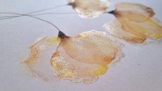 How to Paint Transparent Abstract layered Golden flowers in Watercolor