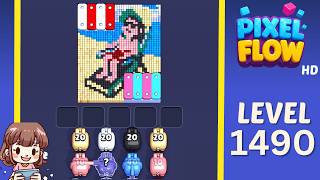 Pixel Flow Level 1490 Solution Walkthrough