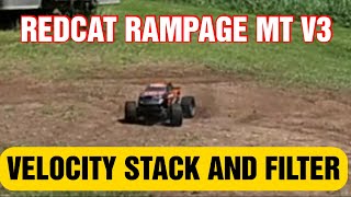 LARGE RC MONSTER TRUCK REDCAT RAMPAGE MT V3 VELOCITY STACK AND FILTER TEST