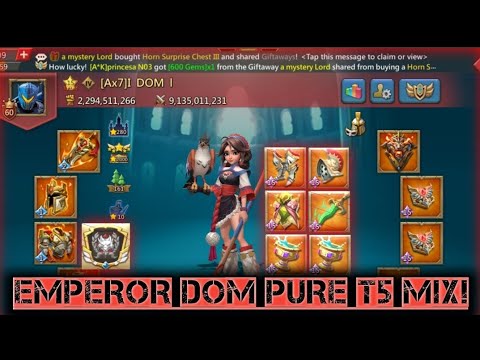 Lords mobile : 5 piece emperor (DOM) vs mythic rally trap! Oleg sends pure t5! Laf brutal rallies!