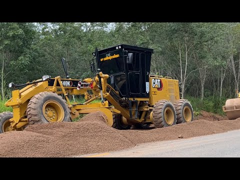 มาดูรถใหม่แกะกล่อง Motor Grader CAT 140K Newlogo ล้มกองหินคลุก+เกลี่ยหิน