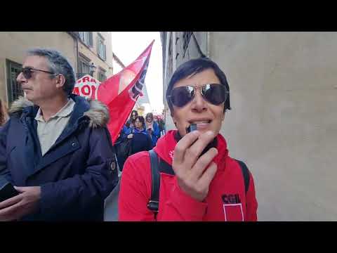 Alice D'Ercole (Cgil) con i lavoratori Beko Siena presenti alla manifestazione a Firenze