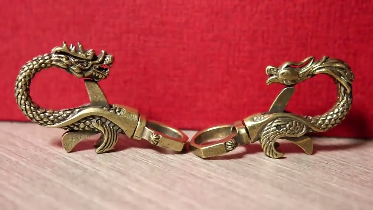 Pure Brass Dragon Keychain Key Fob Car Key Ring Tea Pet Ornament Miniature EDC