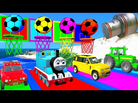 Monster Trucks Potholes Flatbed Long Trailer Truck Car Rescue Bus - Cars vs Deep Water Funny Car