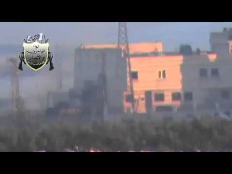 تدمير آلية لقوات النظام بعد استهدافها من قبل لواء المهاجرين والأنصار في ثكنة جاسم في محافظة درعا