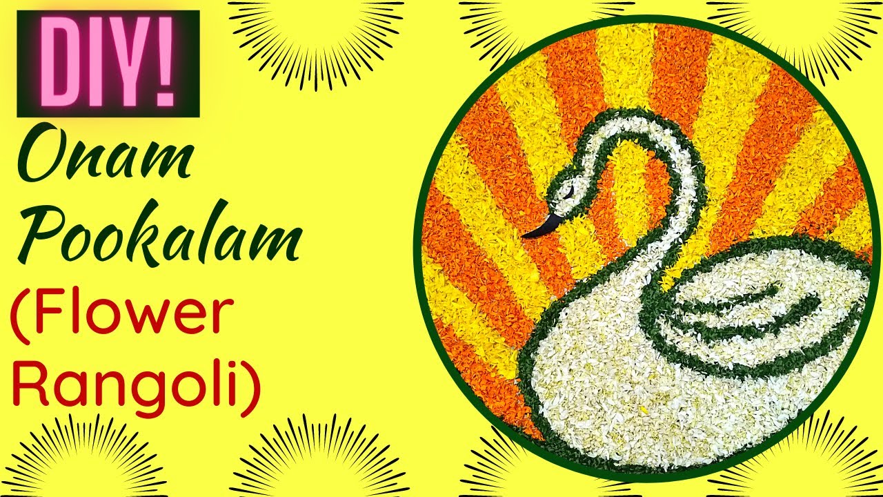 Simple onam pookalam rangoli design step by step instruction