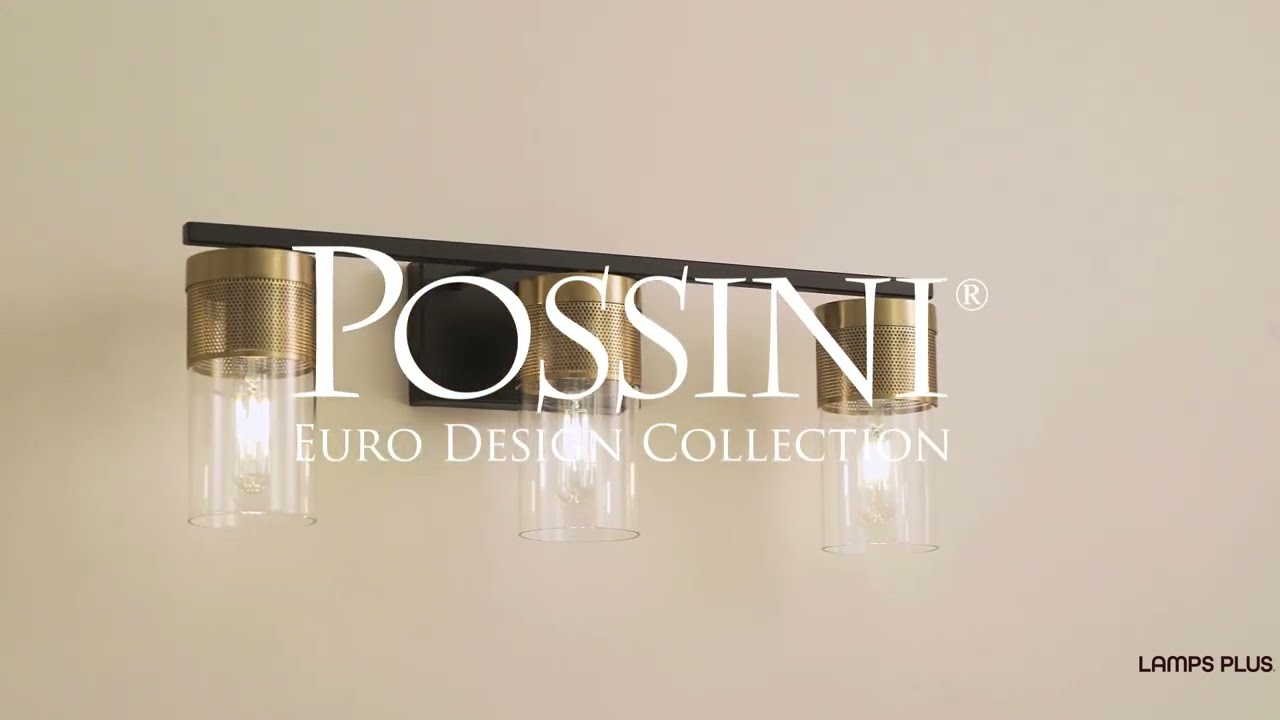 Video1 of Possini Euro Berlin 23 1/2" Wide Black and Gold 3-Light Bath Light