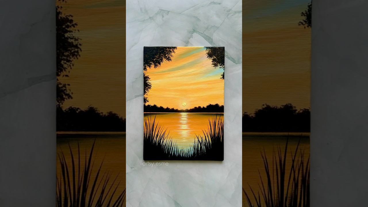 easy sunset painting tutorial for beginners 🌅🧡✨ #acrylicpainting #artshorts #paintingtutorial #art