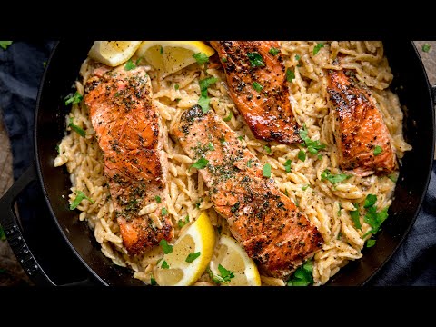 Delicate Pan Fried Salmon With Creamy Lemon Orzo