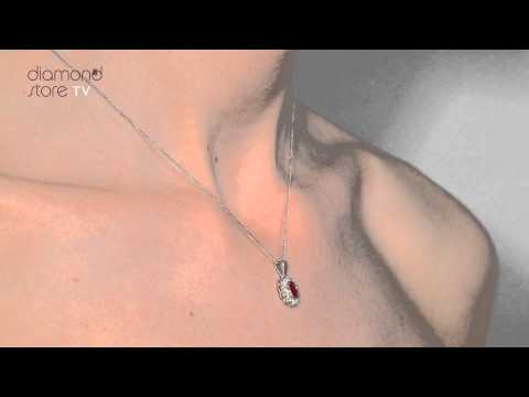 B3729 - Stunning Ruby 6 x 4mm And Diamond 9K White Gold Pendant