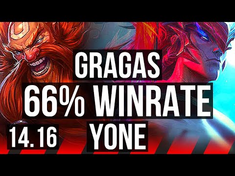 GRAGAS vs YONE (TOP) | 66% winrate, 12/3/5, Dominating | NA Master | 14.16