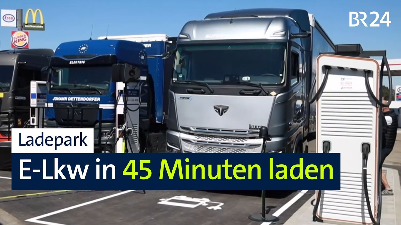 Ladepark für E-Lkw an A9-Ausfahrt Langenbruck | Abendschau | BR24