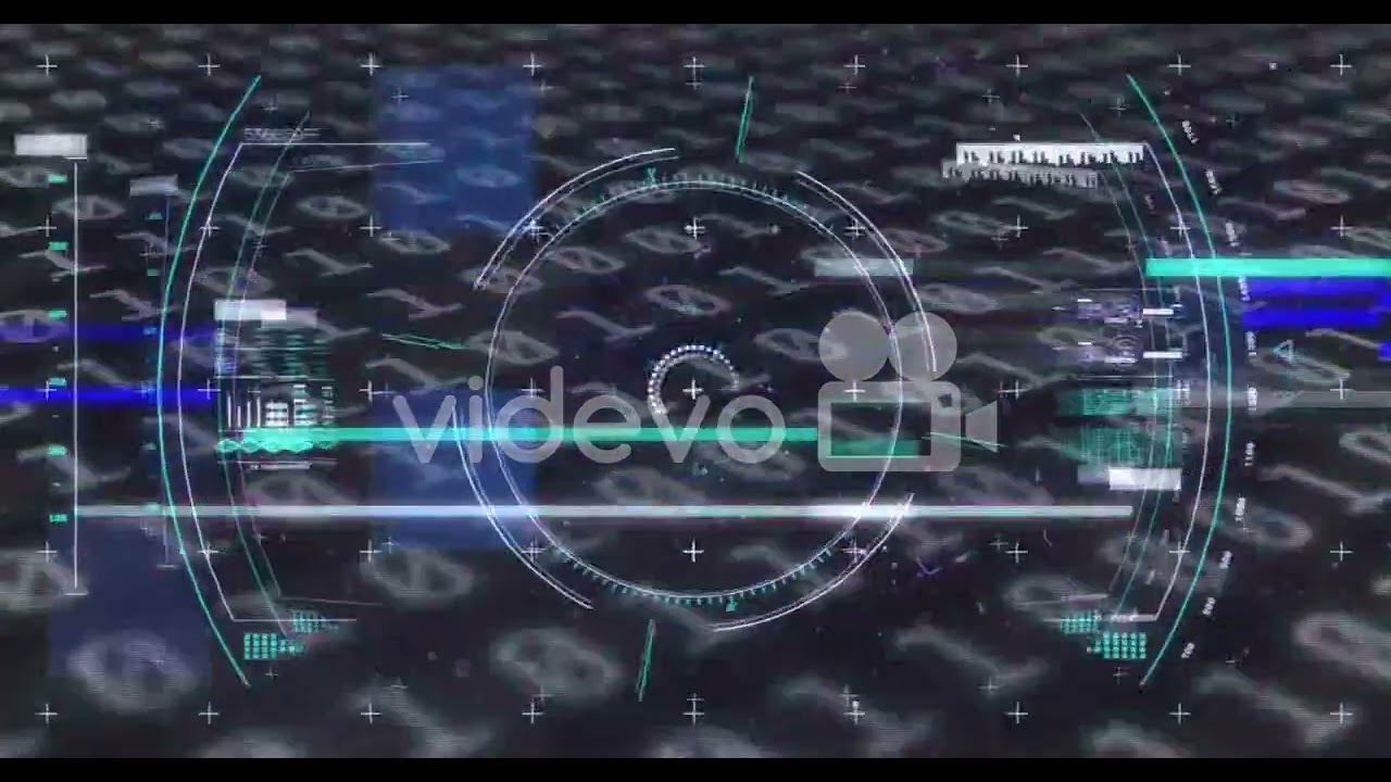 Animation of scope scanning, binary code and data processing on black background