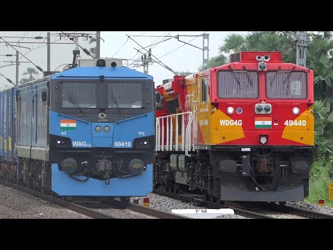 LOUD Honking FREIGHT Locomotives Hauling FREIGHT Trains | Diesel & Electric Freight Trains | I R