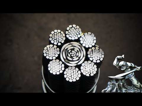 Damascus steel from rope. Steel flowers on the blade.