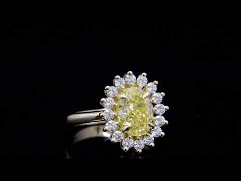 2.03 Ctw Oval cut Fancy Yellow & Halo Round Cut Diamond Ring - 23776