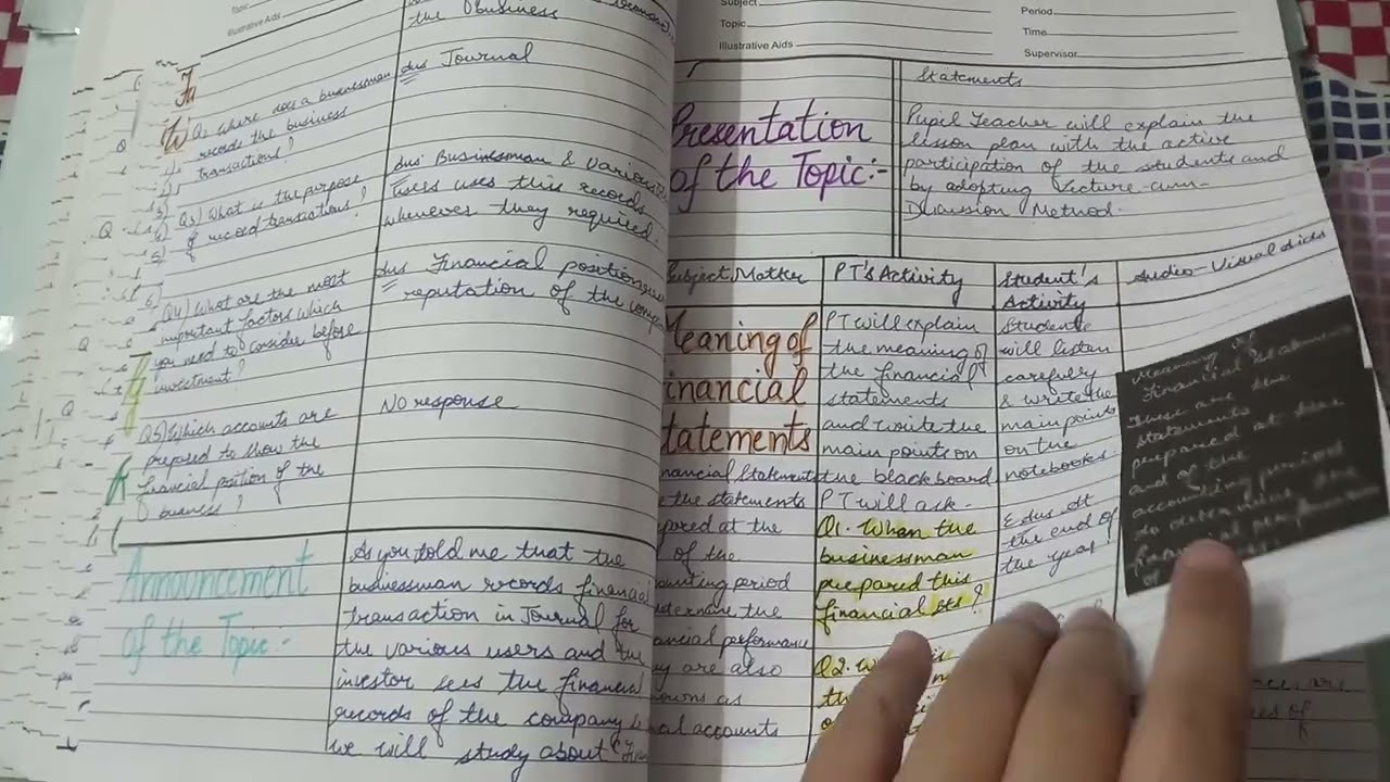 Lesson plan 35 Topic - Financial Statements (Commerce)