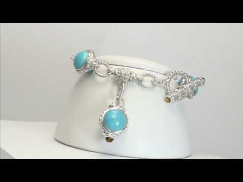 Judith Ripka turquoise ginger quartz CZ toggle bracelet sterling silver 20.25CT - 29229