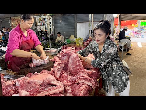 Market show: Buy pork and cook Prahok ktiss | Yummy pork recipe