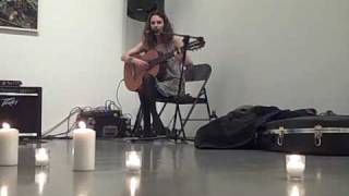 rebecca performing at justine book release party