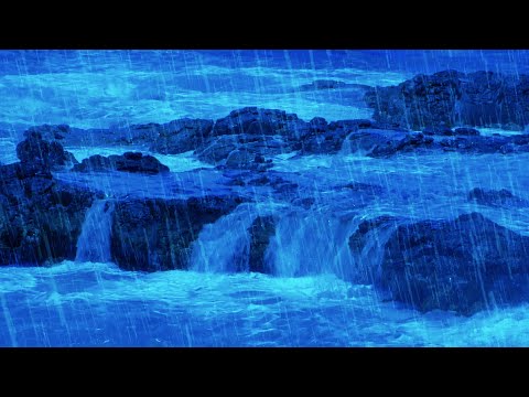 Heavy Rain & Big Ocean Waves ????️  Rainstorm Sounds White Noise for Sleeping, Studying or Relaxation