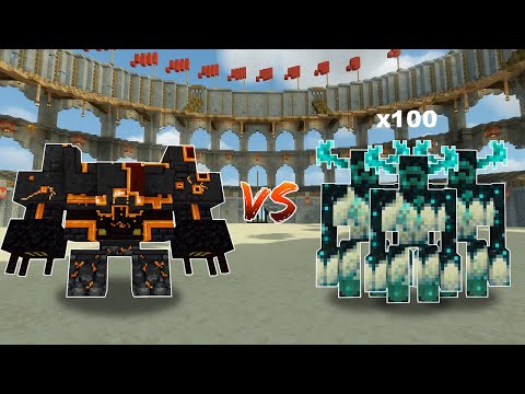 Netherite Monstrosity vs x100 Sculk Catalyst Golems in Minecraft