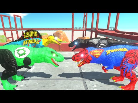 GREEN LANTERN vs SUPERSPIDER-MAN T-REX TEAM BRIDGE RUN - Animal Revolt Battle Simulator