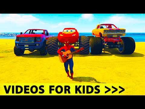 Cars Spiderman Cartoon LIGHTNING McQueen MONSTER TRUCK with Nursery Rhymes Songs for Kids Video