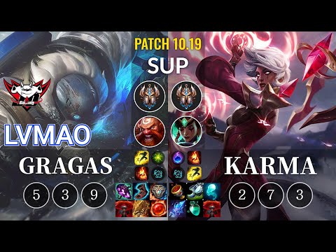 JDG LvMao Gragas vs Karma Sup - KR Patch 10.19